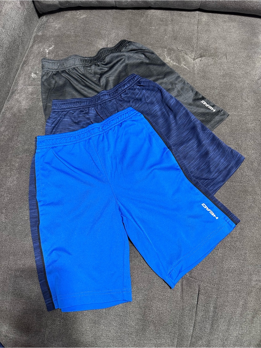Head Boys Athletic Shorts 3-Pack – Blue/Black/Navy – Size M (10/12)